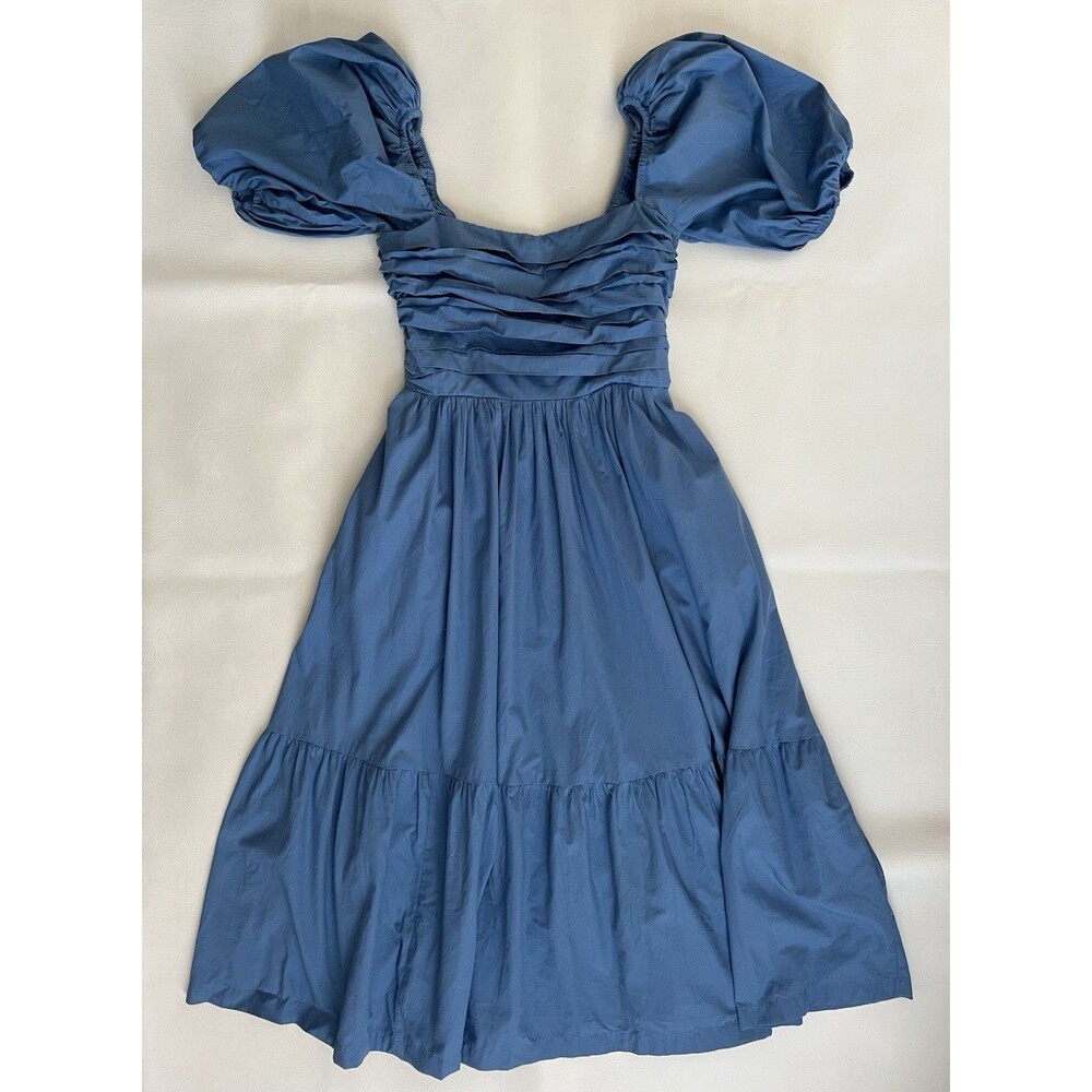 Abercrombie Emerson Blue Pleated Puff Sleeve Tiered Midi Dress Women’s XS Preppy